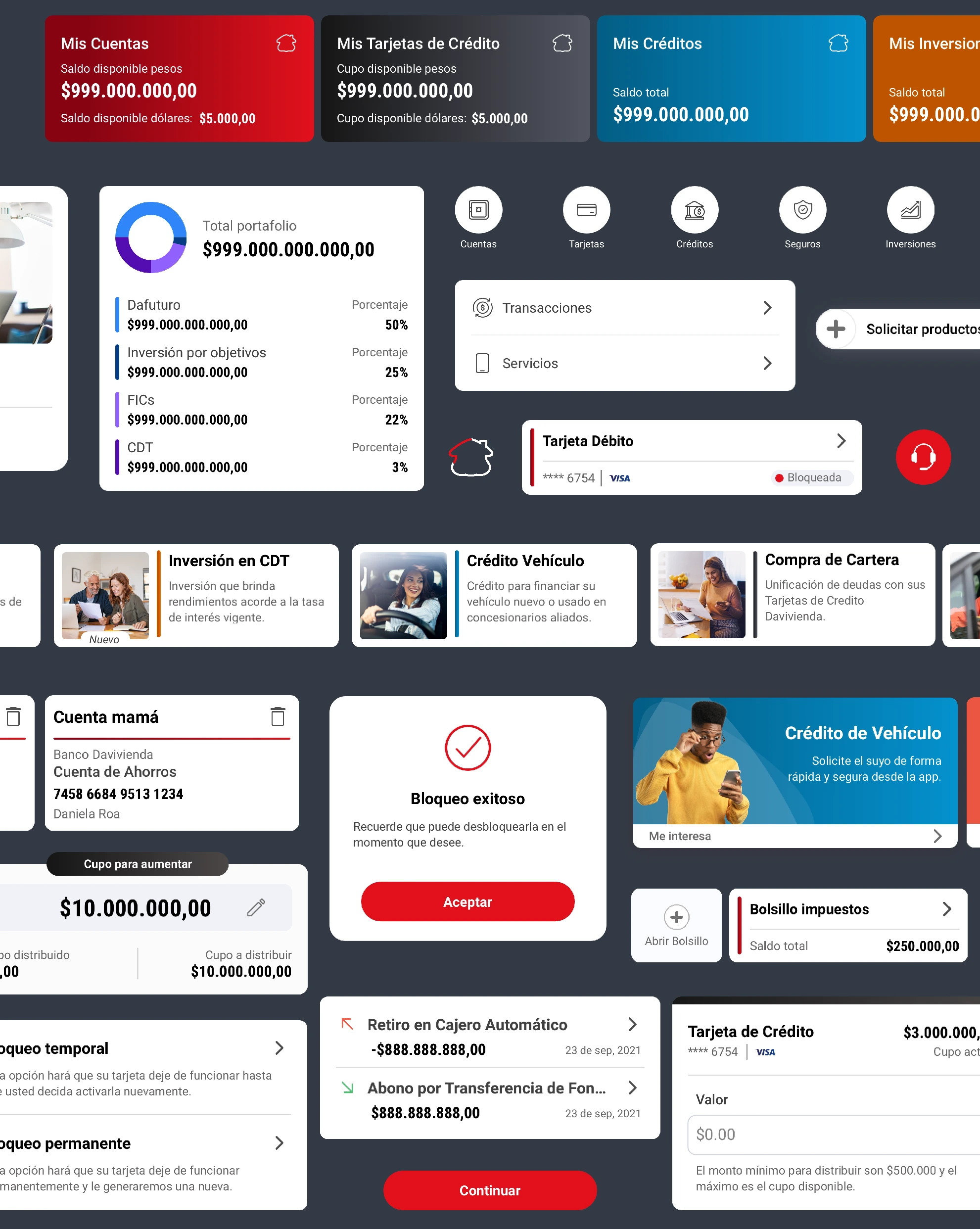 The component library: product cards, offers, category tiles, lists, forms and states