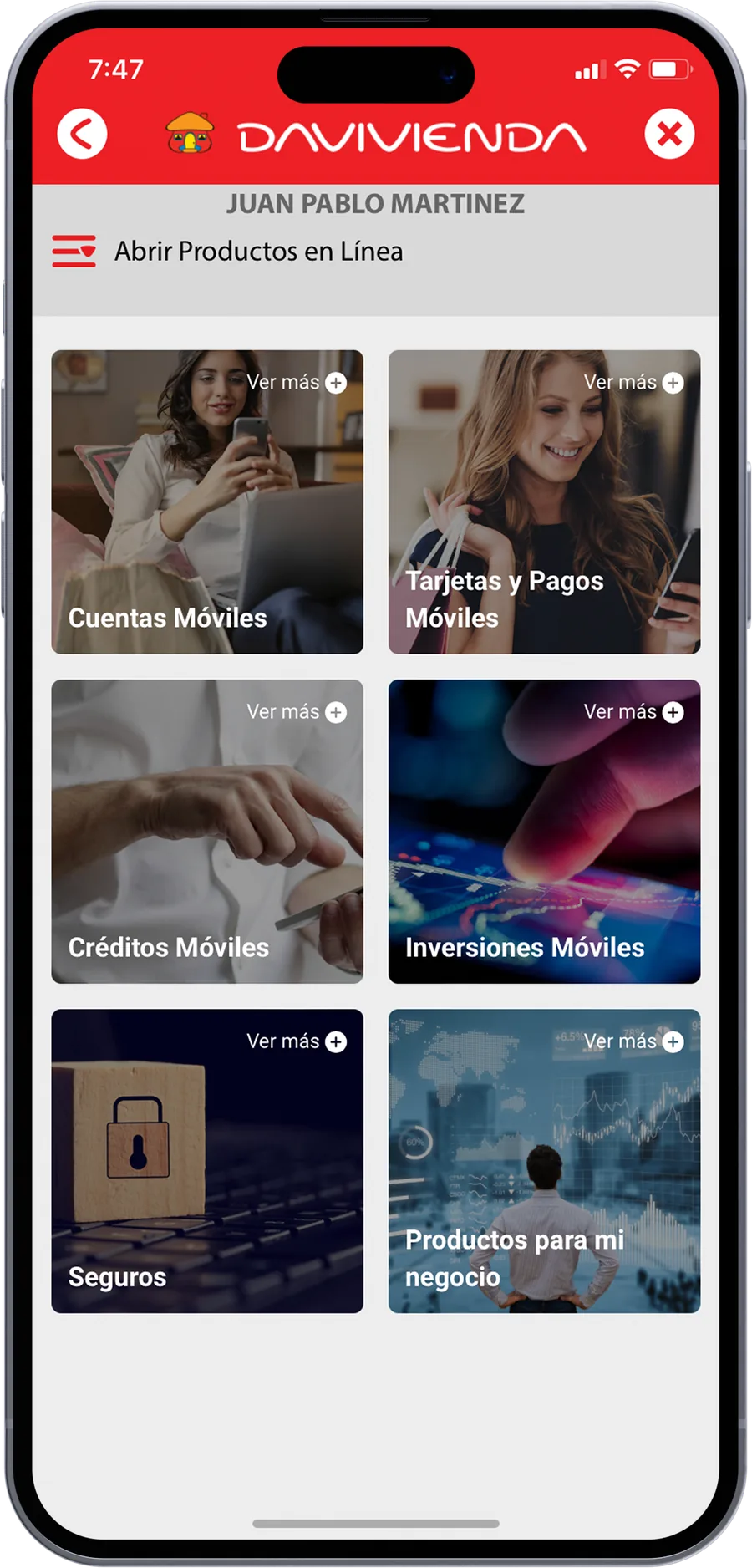 Old Davivienda app: Abrir Productos en Línea