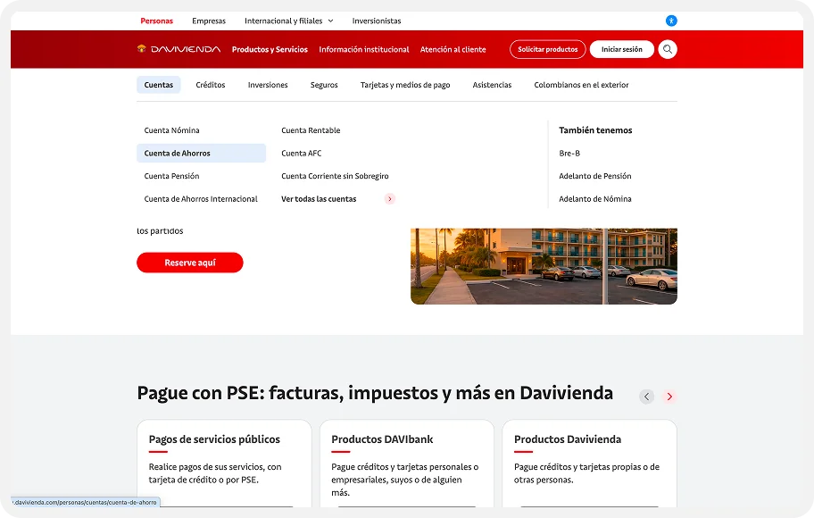 The new davivienda.com: audience-first navigation with a maximum of three levels