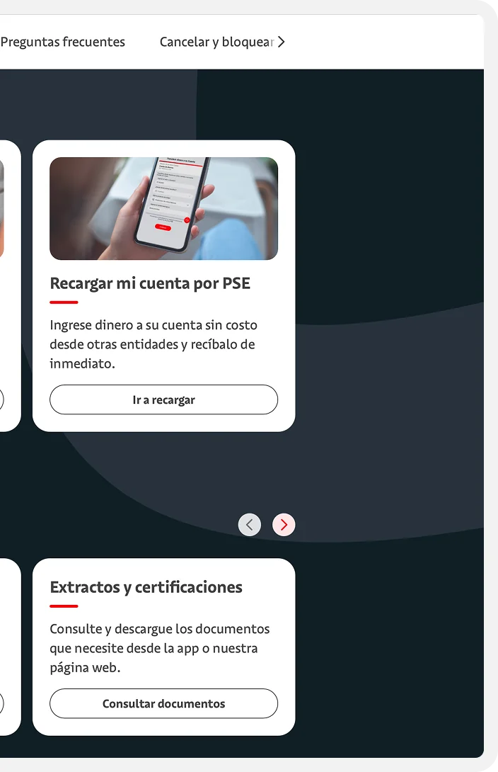 Account services carousel on mobile