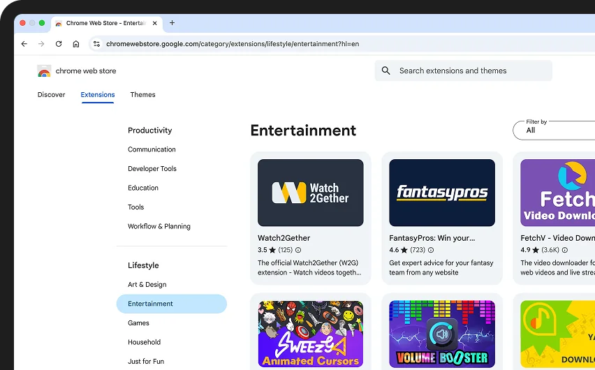 The public Chrome Web Store Entertainment category